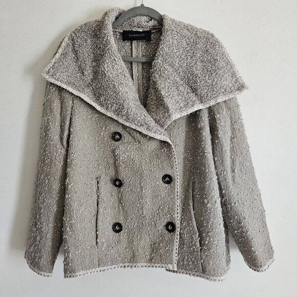 Thakoon Wool Mohair Alpaca Blend Double-Breasted Boucle Jacket Blazer, 6, Taupe - Picture 1 of 9